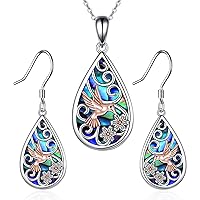 POPLYKE 925 Sterling Silver Hummingbird Earrings Teardrop Abalone Jewelry Set for Women