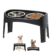IRIS USA Large Plastic Elevated Dog Bowl with 2 Stainless Steel Bowls, Black