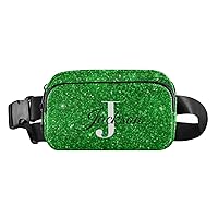 Green Glitter Print Custom Fanny Pack Everywhere Belt Bag Personalized Fanny Packs for Women Men Crossbody Bags Fashion Waist Packs Bag with Adjustable Strap for Outdoors Running Shopping Travel