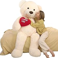 Red Heart Giant Teddy Bear 6ft, Big Teddy Bear Stuffed Animals with Embroidered I Love You for Girlfriend Christmas Birthday, Huge Valentines Teddy Bear Gifts (White, 72 inches)