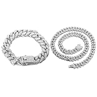 Halukakah Gold Chain for Men,13MM Cuban Link Chain Iced Out Miami Platinum White Gold Finish Bracelet 8