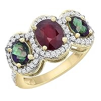PIERA 10K Yellow Gold Enhanced Ruby & Natural Mystic Topaz 3-Stone Ring Oval Diamond Accent, sizes 5-10