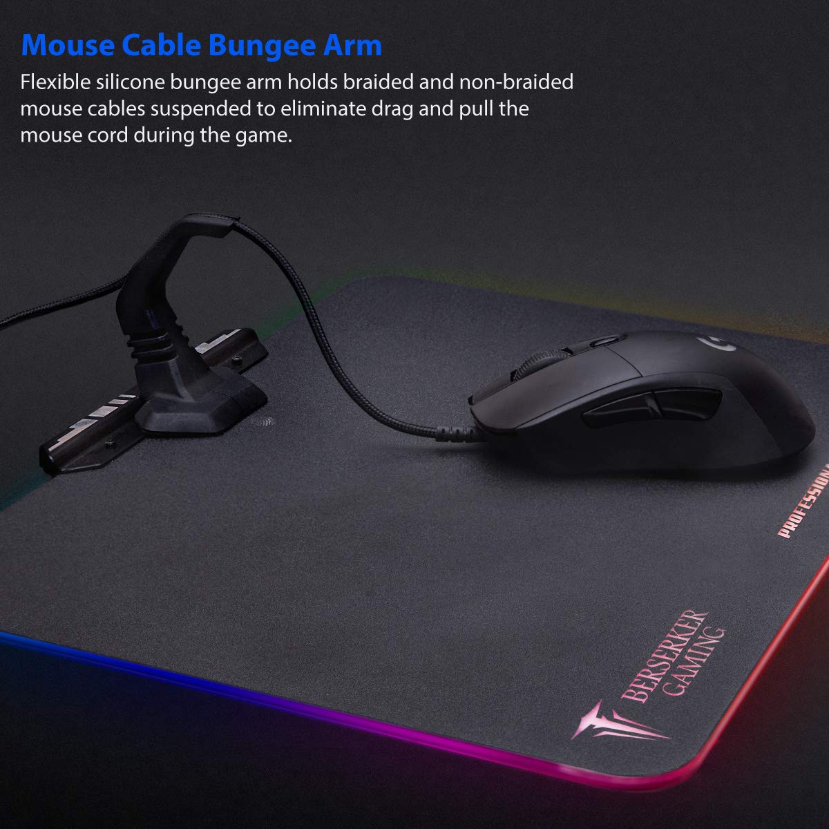 Large RGB LED Gaming Mouse Pad Hard Micro Texture Surface -7 Light Up Modes - Mouse Bungee Cable Manager Holder Attachment - PC; Mac; Linux