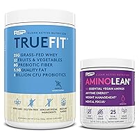 Vegan AminoLean Pre Workout Energy (Acai 25 Servings) with TrueFit Protein Powder (Vanilla 2 LB)