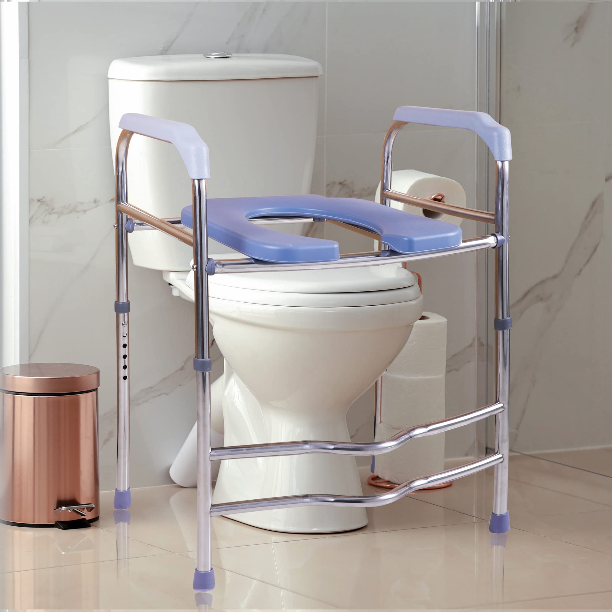 Deewow Raised Toilet Seat with Handles 400lbs, Elevated Toilet Seat Riser Bathroom Stand Alone Toilet Safety Frame for Elderly, Pregnant and Handicap, Adjustable Height, Fit Any Toilet