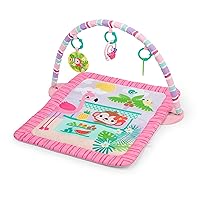 Bright Starts Pink Palms Tiki-Toy Bar Baby Activity Gym & Tummy Time Mat with-Toy Bar and 3 Toys, Newborn to 3 Years