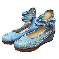 Chinese Traditional Phoenix Breading Embroidered Oxfords Sole Casual Dancing Shoes Women's and Ladies Shoe (3 US, Blue)