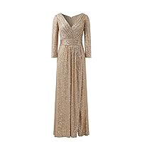 Womens Sequin Long Sleeve V Neck Maxi Dress Gown