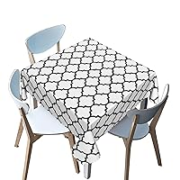 Morocco pattern Tablecloth Square,Retro theme,Stain and Wrinkle Resistant Table Cloth Square Table Cover Overlay Cloth,for Birthday Cake Table Holiday Banquet Decoration（black white，40 x 40 Inch）
