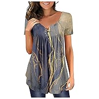 Womens Plus Size Tops Tunic Gradient Short Sleeve Sexy V-Neck Shirts Trendy Casual T-Shirt Blouse Top