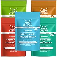Viter Energy Original Caffeine Mints All 5 Flavors 1/2 Pound Bulk Bag Bundle - 40mg Caffeine, B Vitamins, Sugar Free, Vegan, Powerful Energy Booster for Focus and Alertness