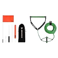 Obcursco 48 Inches Orange Boat Flag with Pole and 75ft Wakeboard Rope, 12” x 18” Water Ski Flag for Boat, 3 Sections Skier Down Flag for Boat Safety, Watersports and Tubing (Rope: Green and Black)