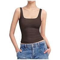 Casual Shirts for Women Trendy,Summer Plus Size Tops Blouses Scoop Neck Sleeveless Shirts Knit Ribbed Fitted Tops