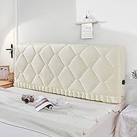 European Style Fabric Headboard Cushion Cover Protector Bedside Dust-Proof Cover Solid Wood Hard Bed Thicken Anti-Collision All-Inclusive Bed Backrest,Beige-220CM