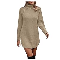 Sweater Dresses for Women Ladies Fall Winter Solid Color Long Sleeve Hooded Long Dress