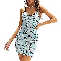 Cute Unicorn Whale Casual Mini Dresses for Women Backless Slip Sundress Sexy V Neck Party Tank Dress