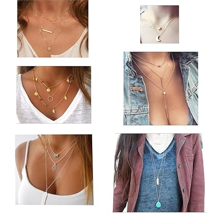 6/10/12 PCS Multiple DIY Layered Choker Necklace Pack for Teens - Gold Y Pendant Necklace for Women - Gold Silver Chokers for Teen Girls