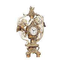 The Cherub's Harvest Mantel Clock, 16 Inch, Polyresin, Gold and Ivory