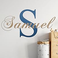 Custom Name & Initial Cursive Letters Wall Decal | Baby Boy Girl Decoration - Mural Wall Decal Sticker for Home Interior Decoration Car Laptop (MM39) (Wide 22