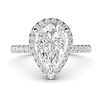 14k White Gold Simulated Pear-Shaped Diamond Halo Engagement Ring with Side Stones Promise Bridal Ring