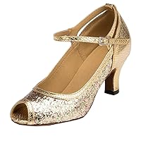 Womens Peep Toe Mary Janes Sequins Latin Modern Salsa Tango Ballroom Wedding Dance Shoes