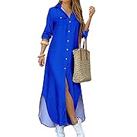 YMING Womens Long Sleeve Button Down Shirt Dress Casual Floral Print Maxi Dresses Loose Fit Blouse Dress