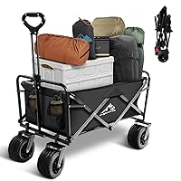Large Collapsible Wagon Cart Heavy Duty Foldable, Large Capacity Grocery Beach Wagon for Camping Shopping, Black