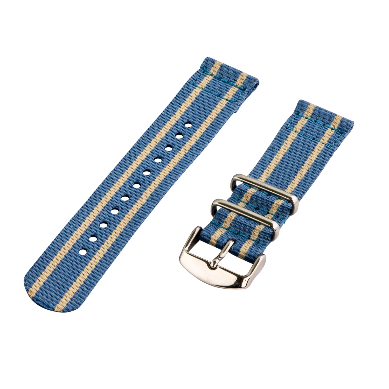 Clockwork Synergy - 22mm 2 Piece Classic Nato Ss Nylon Light Blue / Sand Replacement Watch Strap Band