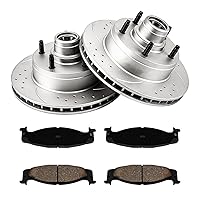 KAX Front Brake Kit, Drilled and Slotted Brake Rotors, Ceramic Brake Pads | Fits Ford E-150 Econoline 1994-2001, Ford F-150 1994-1996, Automotive Replacement Brake Kit