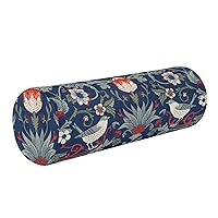 Dark Vintage Flowers and Birds Outdoor Bolster Pillow Cervical Neck Roll Pillow Round Pillow Throw Cylinder Pillows for Sleeping Bed Support