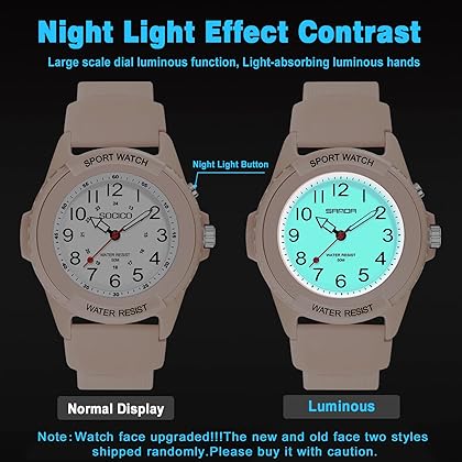 SOCICO Teen Watches for Boys Girls, Waterproof Analog Watch with Night Light, Easy to Read and Soft Band for Teenagers Aged 12-18 Birthday Gift