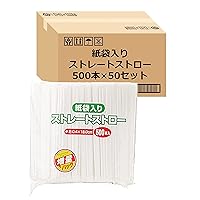 Strix Design MA-803 Straight Straws in Paper Bag, White, Diameter 0.2 inches (4 mm), Length 7.1 inches (18 cm), Commercial Use, Increased Volume, 500 Pieces, Set of 50
