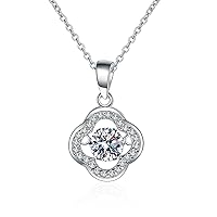 Lucky Four-Leaf Clover 0.5ct Moissanite 925 Silver Platinum Plated Necklace 40+5cm NX010