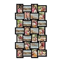 Adeco PF0553 Black Wood Wall Hanging Picture Photo Frame Collage 4x6, Basket-Weave Design, 28 Openings, 4 by 6
