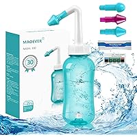 MAOEVER Neti Pot Sinus Rinse Bottle Nose Wash Cleaner Pressure Rinse Nasal Irrigation for Adult & Kid BPA Free 300 ML with Nasal Wash Salt Packets and Sticker Thermometer (Green)