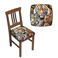Four Pieces Chair Covers Seat Set Lion Tiger Leopard and Butterfly Elastic Dining Chair Cover Washable Chair Seat Protector Soft Removable Stretch Slipcover for Dining Chairs Covers