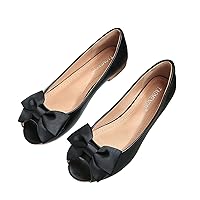 Women's Bowtie Dressy Flats Casual Lightweight Shoes Comfort Peep Toe Slip On Flat Shoes for Wedding/Dating/Party