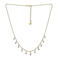2.00 CTW Natural Diamond Polki Fringe Chain Statement Necklace 925 Sterling Silver 14K Gold Plated Everyday Slice Diamond Jewelry