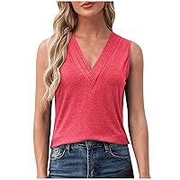 Sleeveless Shirts for Womens Fashion 2024 Basic Tank Tops Pleated V Neck Casual Loose Fit Comfy Tunic Summer Clothes