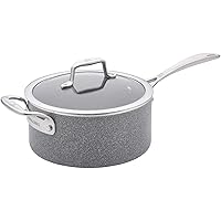 Vitale 4-qt Nonstick Saucepan with Handle helper and Lid, Aluminum, Scratch Resistant, Made in Italy, Gray