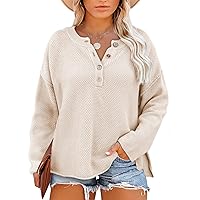 Eytino Womens Plus Size Sweaters Casual Long Sleeve Loose V Neck Button Henley Tops Pullover Knit Jumpers,(1X-5X)