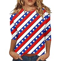 Womens 1776 Independence Day Tops Stars Stripes Print Oversized Patriotic Shirts 3/4 Sleeve 4th of July Outfits for Women