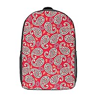 Red Paisley Pattern 17 Inches Unisex Laptop Backpack Lightweight Shoulder Bag Travel Daypack