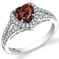 PEORA Garnet and Diamond Sweetheart Ring for Women 14K White Gold, Natural Gemstone Birthstone, 1.90 Carats total Heart Shape 7mm, AAA Grade, Comfort Fit