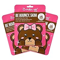 Animated Miss Bear Face Mask, Hydrating Face Mask, Korean Skincare Mask with Watermelon, Animal Face Mask Sheet, Watermelon Face Mask, Korean Animal Face Mask (3 Masks)