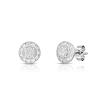NATALIA DRAKE Small Round Halo Miracle Plate Stud 1/4 Cttw Diamond Stud Earrings for Women in Rhodium Plated 925 Sterling Silver