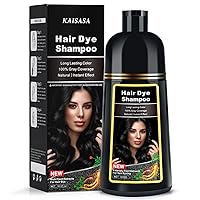 KINGMING Black Hair Dye Shampoo 3 in 1, Hair Color Shampoo for Women Men Grey Hair Coverage, Herbal Ingredients Champu Con Tinte Para Canas 500ml (Black)