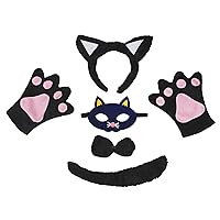 Petitebella Black Cat Headband Mask Bowtie Tail Gloves 5pc Children Costume 1-5y (One Size)