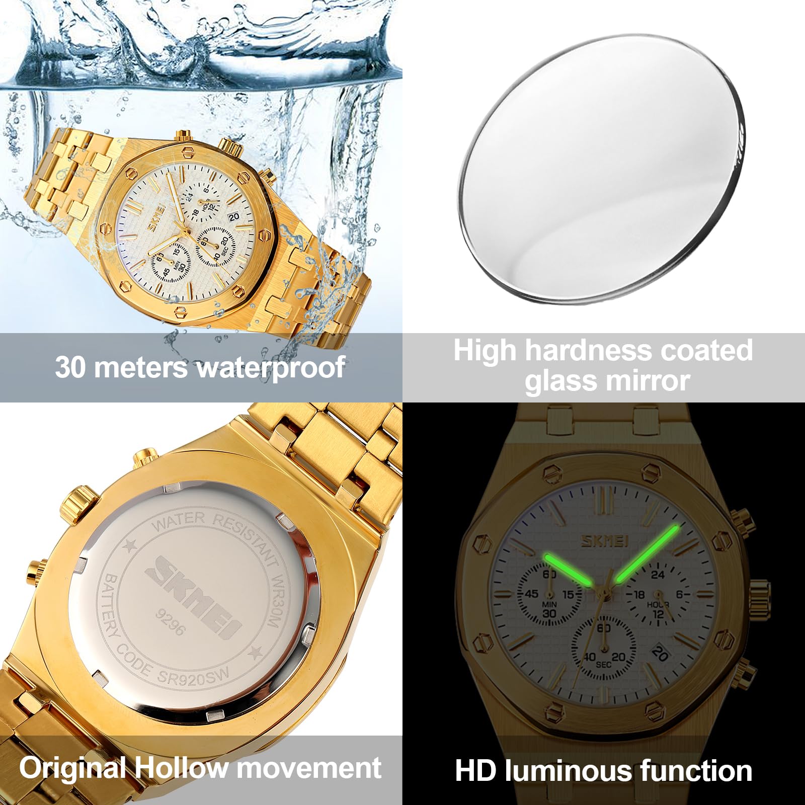 Herren Edelstahl Chronograph Kleid Uhr Stahlband Herrenuhren Wasserdicht Sport Militär Uhren Klassische Luxus Business Kleid Uhren für Männer mit Datum