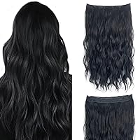Halo Hair Extensions Wavy Curly Hair Extensions Hair Pieces for Women Clip in Extensions Invisible Thread Secret Hair Extension Natural Black 20